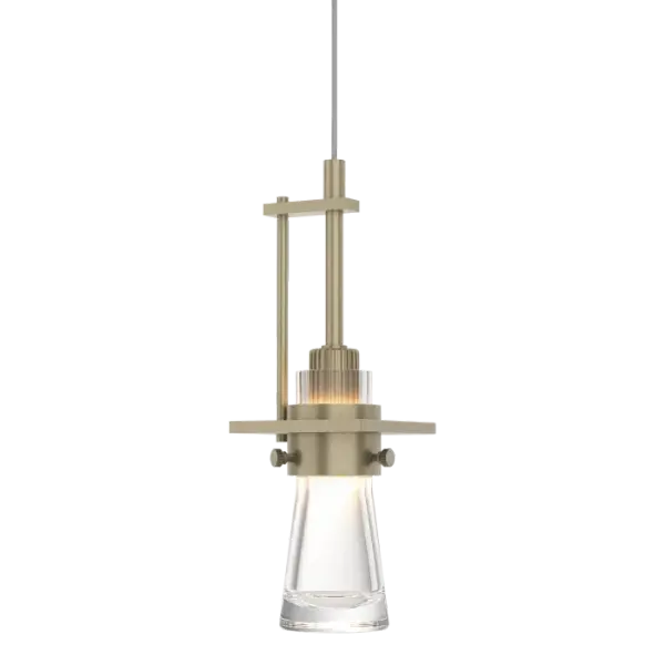 Inspired by the flat-bottomed Erlenmeyer flask, this low voltage mini pendant is the right choice over an island or to illuminate the most stylish lab ever. With the handcrafted collar encircling the clear, thick blown-glass flask, this design bubbles with design chemistry. - alternate view
