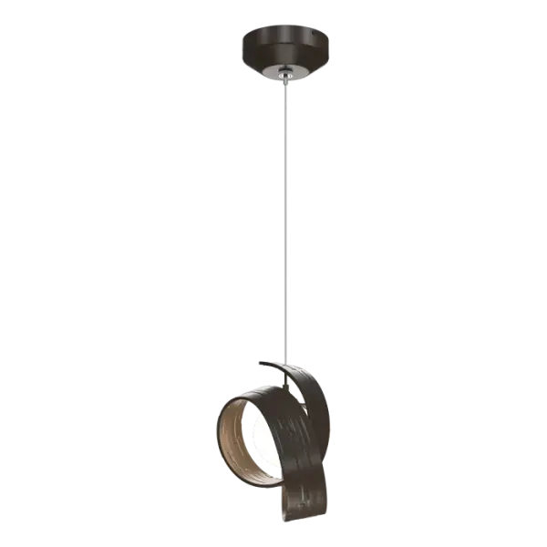 A single, low-voltage pendant that demands attention, the Riza Mini Pendant makes a statement on its own. Hang in multiples above a kitchen island or bar, or as a single light above a foyer accent table, bedroom night stand, or on either side of a vanity. The Riza is as versatile as it is beguiling with its "curl" of hammered aluminum, made by hand in Vermont.