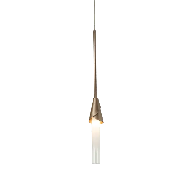 A slim single pendant stands in elegance. With its lily-inspired bobèche that surrounds a stunning cylindrical frost-over-clear gradient glass, the Lilium Mini Pendant adds both clarity and style to any space. Hang in multiples or singly as the handcrafted work of our artisans takes center stage. - alternate view
