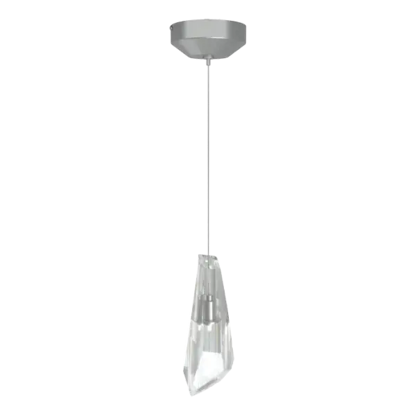A thick, lustrous jewel of faceted crystal encases the light source within it. The Luma mini pendant is eye-catching opulence that offers a sophisticated beauty even when unlit.