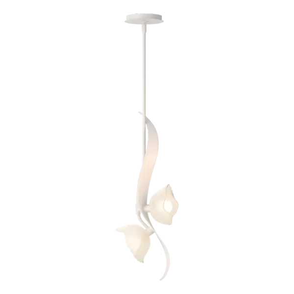 The Mika 2-Light Pendant is a single sculptural steel “tige” featuring two beautifully lit, large Italian floral-inspired glass shades. Named for Designer Ori Goldberg’s young daughter, the flow and movement of the handcrafted steel is reminiscent of her graceful dancing. The interplay between the handmade glass from Italy and the hand-forged steel reeds creates this elegant and versatile pendant light.