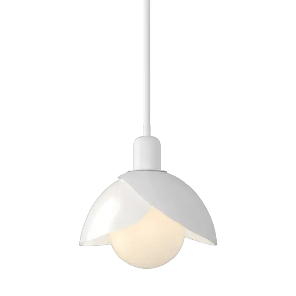 A larger single pendant, the Brooklyn Medium Double Shade Art Glass Mini Pendant features the Brooklyn's hallmark forged and textured steel shade that is uniquely paired with a contrasting white art glass shade to brilliant effect, with its exposed bulb that is nestled within the shades.