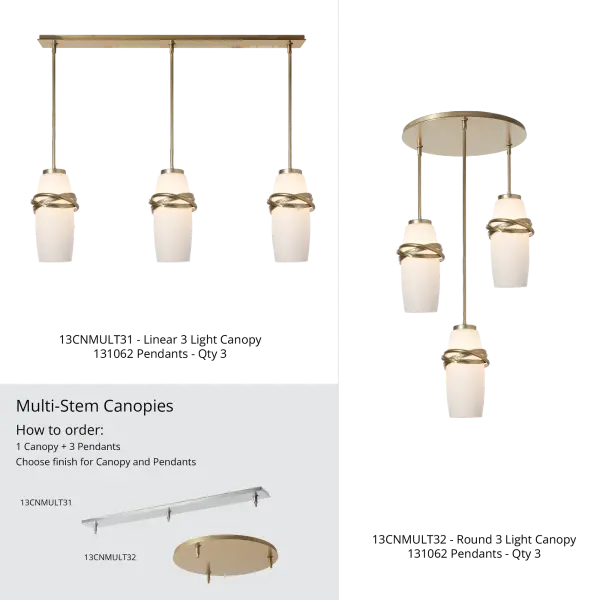 Three intersecting rings, each with its own unique texture form the Trilogy Mini Pendant. The work of our master artisans is put on display as each ring is hand-forged. The trio of rings embraces a beautifully shaped ombre glass, going from heavily frosted to clear. Sold individually, the Triogy Mini Pendants can also be installed on a 3-light canopy allowing them to be clustered in multiples.