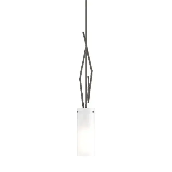 Sylvan meets steel with multi-faceted "twigs" forged from red-hot round bar stock hammered for texture and shape by our Vermont artisans. The steel sculpture branches up from the sleek, glass tube and twines around the adjustable downrod.