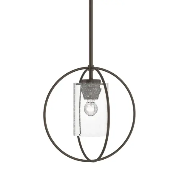 Two hoops of steel orbit the glass of the Rhythm to create a contemporary and transitional design that works in harmony with a variety of spaces. Choose a seeded glass paired with an Edison bulb for a more industrial look. - alternate view