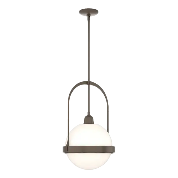Schoolhouse sensibilities meld with neoclassical spirit, in the clean and tailored style of the Atlas Pendant. Held in place by arcing metal curves and a wide central band, the large sphere is available in clear, opal, or opaline glass options.