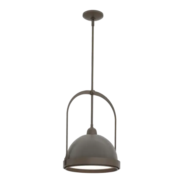 Part of the Atlas Collection, this smaller, 13.4" diameter Atlas is offered with a steel dome and bottom diffuser. Offered with standard HF finish accent options for the dome, this Atlas is two-toned and makes a visual impact. Also available in a larger version, as well as the original Atlas glass globe Pendant.