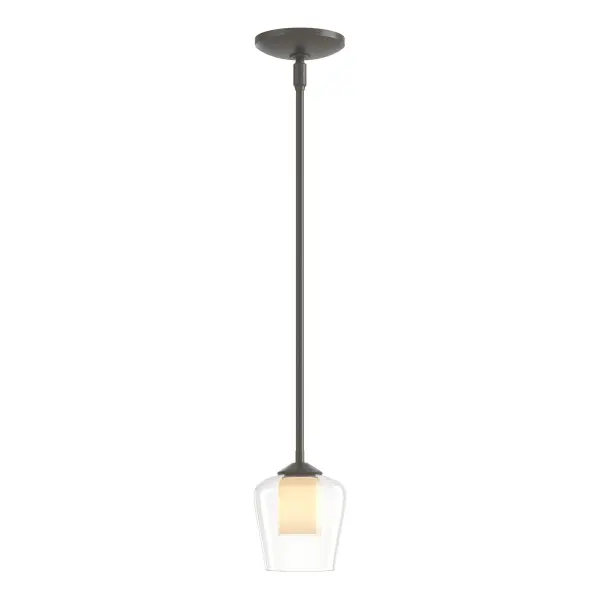 Our Simple Mini Pendant delivers exactly as described. A straight metal rod joins to curved glass with a second glass within. Perfect for complementing a design without stealing the show. Made by Vermont artisans.