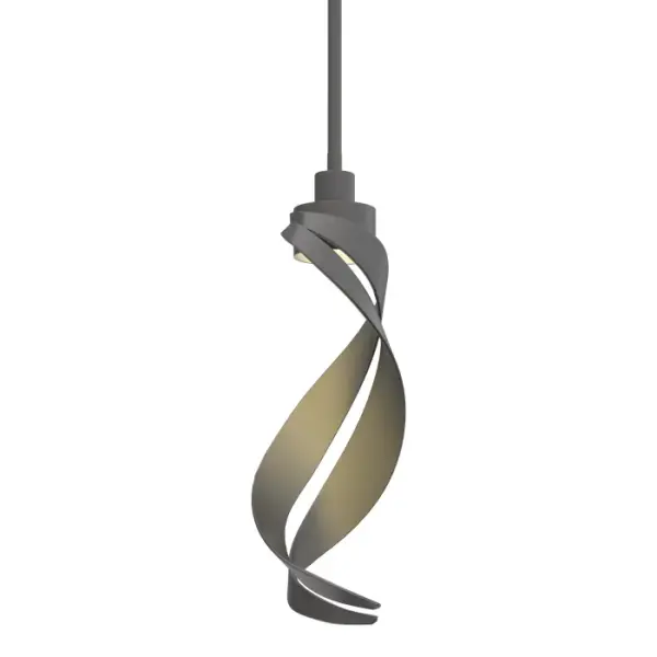 Two ribbons of hand-forged steel dance around each other as they drop from the light. Light reflects off the ribbon interiors to cast an attractive glow. Handcrafted by artisans here at our forge in Vermont, this pendant makes a statement.