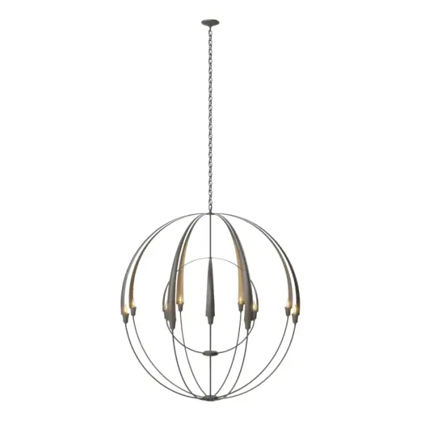 For something truly awe-inspiring, you need look no further. With a diameter of four feet, it's no stretch to call this Cirque chandelier "large-scale." Six steel circular shapes are hand-forged from 12 tapered steel petals merging at the sculpture's apex.