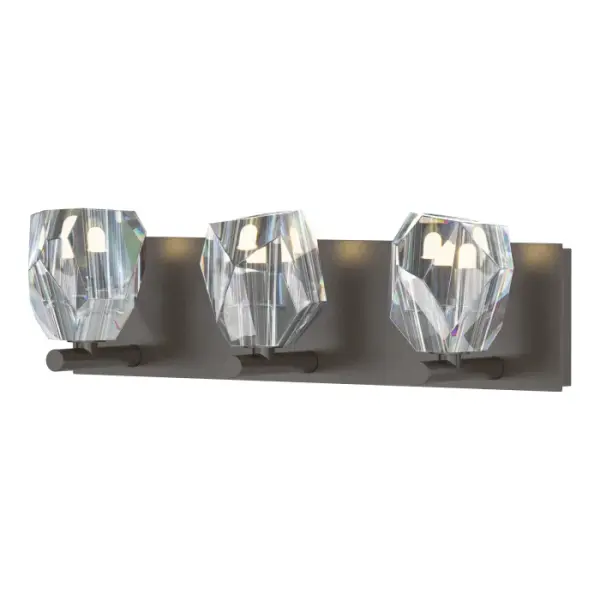 A trio of elegance and sophistication for any spa bath vanity. Crystals, hand-cut and polished to perfection, are each positioned securely on metal arms emanating from its steel backplate.