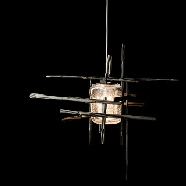With the Tura Sconce, you can set the low voltage cable's drop height as desired, creating unique opportunities for vanity, beside and other applications. With its trademark exoskeleton of intersecting perpendicular, hammered aluminum, the Tura design shows the handcrafted hallmark of Hubbardton Forge artisans. - alternate view