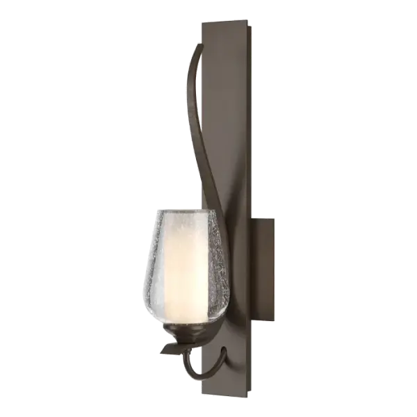 With a gently curved pipe supporting the glass bloom and a leaf blade handcrafted from forged steel, our artists have delivered an iron offering that looks organic. Available in a variety of finishes and glass color options and hand forged in Vermont.