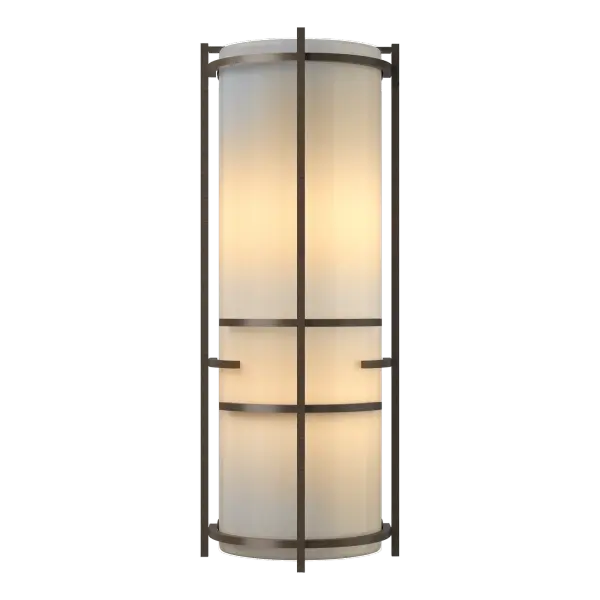 A clean, sleek design that evokes dreams of the Far East is the hallmark of this wall sconce from our Banded Collection. True to the collection's name, steel bands embrace and adorn the glass tube.