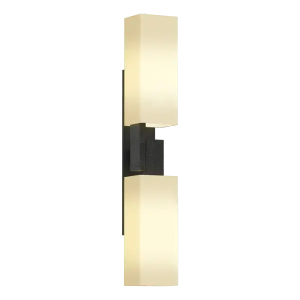 Hand-hammered steel bars barely brush against each other to unify the elements of this wall sconce. Simple rectangular glasses counterbalance each other on either side of the steel center. Forged and formed here in Vermont, each piece is unique.