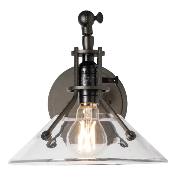Not your average swing-arm wall sconce, this Henry also articulates vertically. A beautiful addition for interior spaces, the Henry Swing Arm Sconce w/Glass Shade features a shade made of thick, clear glass held by riveted metal arms. - alternate view