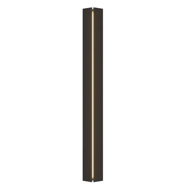 This contemporary geometric and architectural Gallery Medium LED Sconce design is an update of an original design by HF's founder George Chandler. It features clean lines with a striking, central focal stripe of LED light, and a beautiful, soft light-wash on the sides. - alternate view