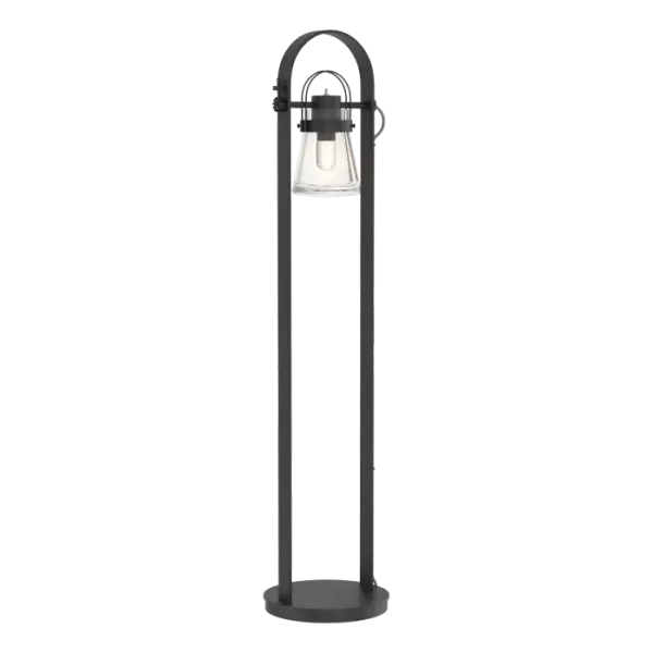 Inspired by the flat-bottomed Erlenmeyer flask, this floor lamp has life beyond the lab. With the handcrafted steel collar encircling the thick blown-glass flask, it's an industrial design with an infused steampunk feel.