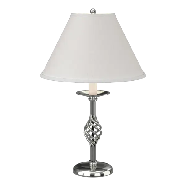 A traditional design with a literal twist, the modern blacksmiths here at our forge have crafted the twist basket design of yesteryear to adorn today's rooms. This table lamp displays forging at its finest.