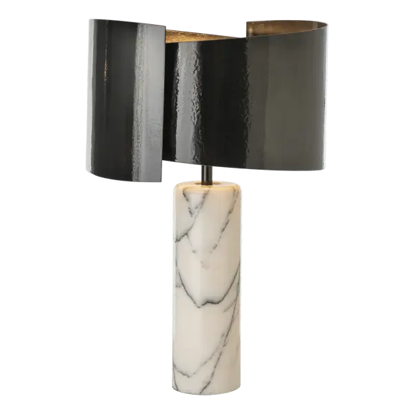 Where art meets tranquility is where you’ll find the Zen Table Lamp. Inspired by the harmonious concepts of Yin Yang, its forged metal shade captures the interplay of light and shadows, while its flowing shapes create a sense of visual movement. Its substantial and unique lilac marble base with natural veining serves as a grounding force.