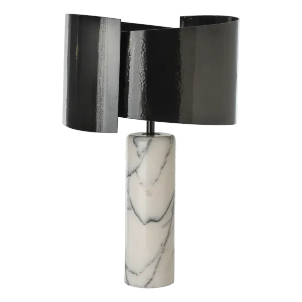 Where art meets tranquility is where you’ll find the Zen Table Lamp. Inspired by the harmonious concepts of Yin Yang, its forged metal shade captures the interplay of light and shadows, while its flowing shapes create a sense of visual movement. Its substantial and unique lilac marble base with natural veining serves as a grounding force. - alternate view