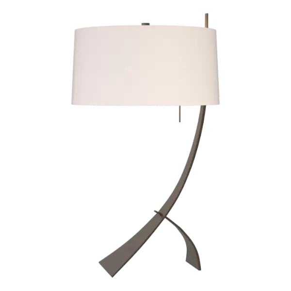 The "Stasis" of our table lamp could just as easily reference what happens to people who see it up close for the first time - they stop as they consider the careful balancing act performed by iron hand-forged into gentle curves and counterbalanced by elegant glass. Offered in any of our standard finishes. Optional diffuser sold separately.