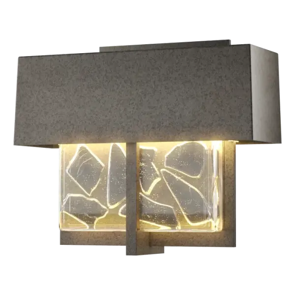The Shard showcases grey-colored shards embedded in thick hand-poured clear glass blocks created by the local Vermont artisans at AO Glass. An LED light reflects into and through the glass to create a captivating glow. Looks amazing indoors, too.