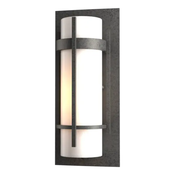 A clean, sleek design that evokes dreams of the Far East is the hallmark of our Banded Collection. True to name, two handcrafted metal bands, intersected by a bold, vertical bar, encircle the glass and fasten to an aluminum plate.