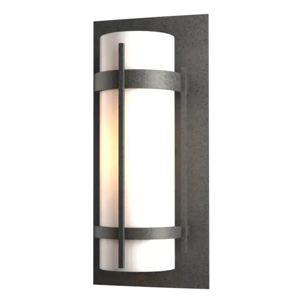 A clean, sleek design that evokes dreams of the Far East is the hallmark of our Banded Collection. True to the collection's name, two handcrafted metal bands, intersected by a bold, vertical bar, encircle the glass and fasten to an aluminum mounting plate.