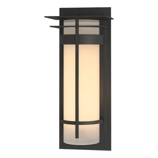 A clean, sleek design that evokes dreams of the Far East is the hallmark of our Banded Collection. True to name, two handcrafted metal bands, intersected by a bold bar, encircle the glass and fasten to the mounting plate, with glass resting in and capped by plates. - alternate view