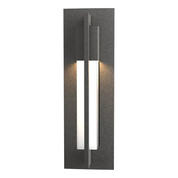 Our small Axis Outdoor Wall Sconce will help you find your design's center. A handcrafted aluminum arm angles around to clasp the glass from above and below. The contrast of metal against glass provides a dash of sophistication.