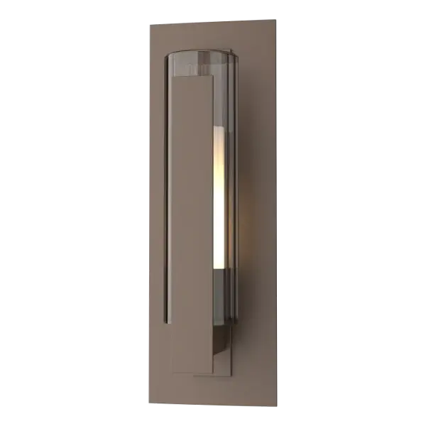 The popular Vertical Bar Outdoor Sconce gets a contemporary update with a double-glass cylinder of clear fluted over opal inner glass, with a simple aluminum bar shielding them. Craftsmanship and quality are apparent in this classic Vertical Bar Small Outdoor Sconce, offered in HF Coastal Outdoor Finishes.