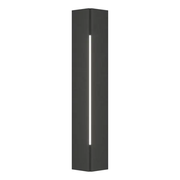 A contemporary exterior wall mount in a more petite version, the Gallery Small Outdoor Sconce’s original design was conceived by HF co-founder George Chandler. It features clean lines and a geometric, prismatic shape for an architectural look. Its striking vertical stripe of light creates an elegant first impression.