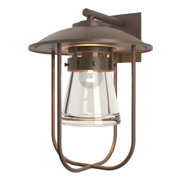 Our Erlenmeyer Large Outdoor Sconce is a tribute to nautical lanterns found throughout New England. A sturdy metal cage protects the thick glass flask. Available in your choice of Coastal Outdoor Finishes, this versatile sconce welcomes you with an updated look on a design classic.