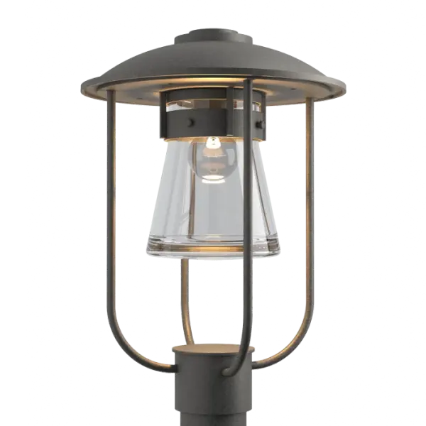 Giving tribute to nautical lanterns found throughout the Northeastern United States, the Erlenmeyer Outdoor Post Light welcomes you with a thick glass flask protected by a sturdy metal cage—an updated look on a design classic.