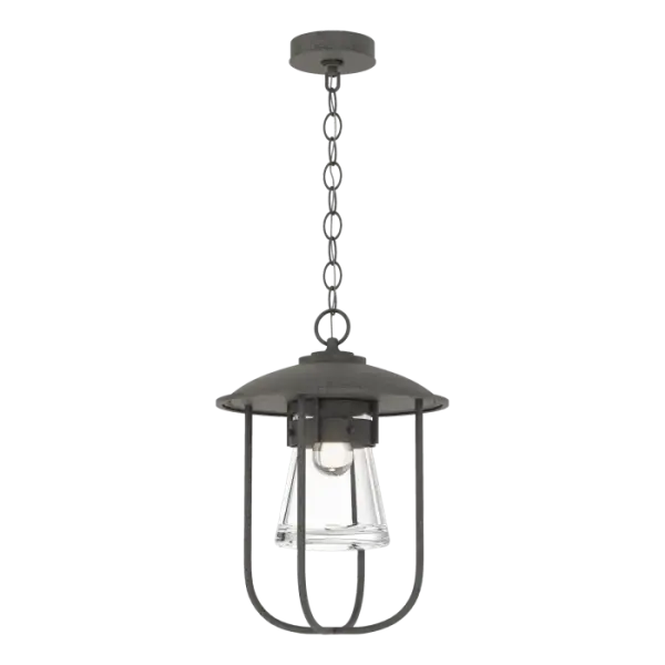 Inspired by nautical lanterns found on coastlines throughout New England, our chain hung Erlenmeyer Outdoor Pendant features a thick glass flask protected by a sturdy metal cage, providing a warm welcome in an entryway