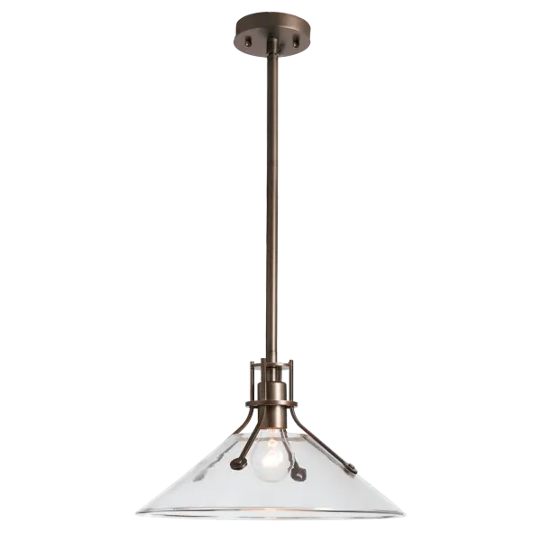 The Henry Outdoor Pendant is now offered in a clear glass shade option. At 14" in diameter, the Henry Medium Outdoor Pendant with its clear glass shade is well-suited to a variety of outdoor living settings, from covered outdoor kitchens, to dining and lounge areas. Also available in Small and Medium Outdoor Sconce versions.