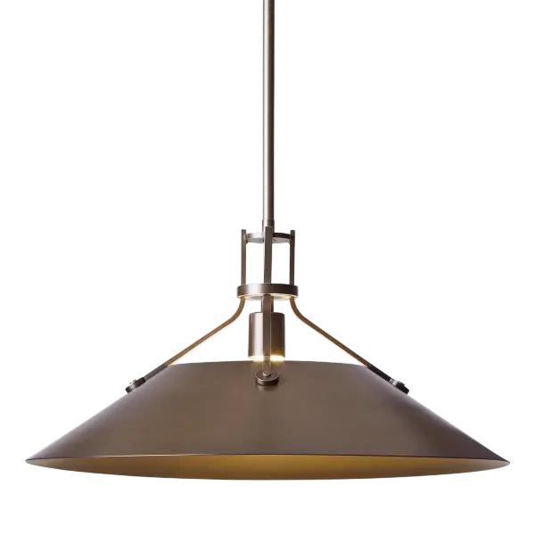 Henry with its riveted, spun-metal shade and stark design delivers strong industrial aesthetics. A close look will reveal the high level of craftsmanship. Bulb choices also create dramatically different looks.