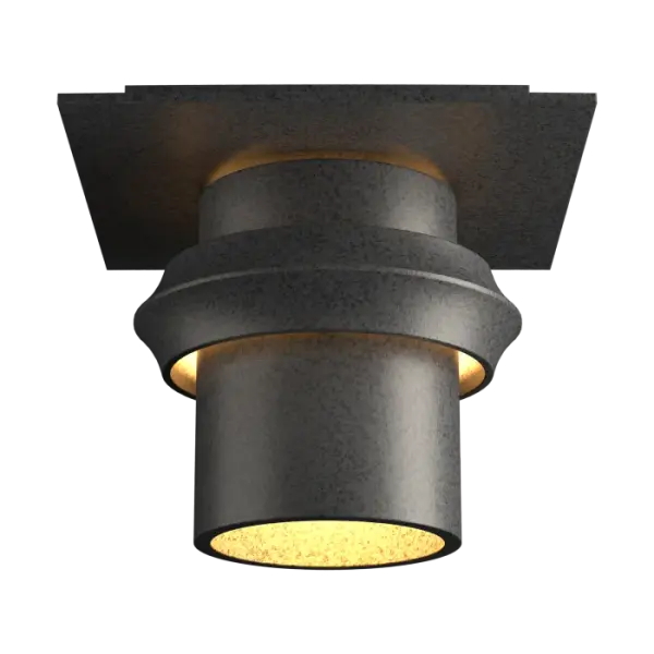 We're taking back the night. This small contemporary Twilight Dark Sky Friendly Outdoor Semi-Flush ceiling light makes a strong statement through a simple design. A gentle glow emanates from the metal band that encircles the metal shade, giving off a twilight illumination into the night.