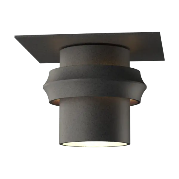 We're taking back the night with the contemporary Twilight Dark Sky Friendly Outdoor Semi-Flush ceiling light. It makes a strong statement through a simple design. A gentle glow emanates from the metal band that encircles the metal shade, giving off a twilight illumination into the night.