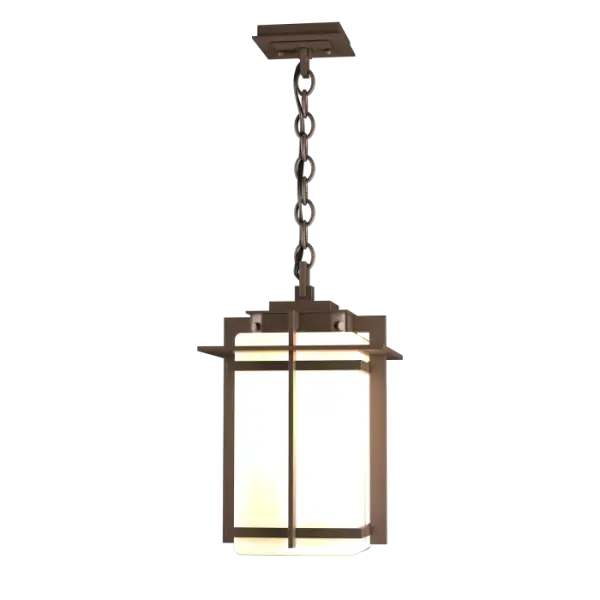 Although the design is in honor of traditional Japanese stone lanterns, our Tourou Outdoor Sconce is much easier to hang from a chain outside home or business. Metals bands crisscross and hug the square glass tube for design flare.