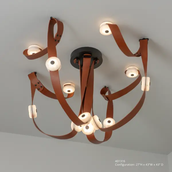 Unleashed. Imagine the limitless design possibilities with the SNAPS Large LED Pendant elements: 12 alabaster/LEDs plus 4 long and 4 shorter fine leather straps. Mixed materials—alabaster stone, high-quality leather, metal fittings—combine with LED technology used in an exciting, innovative way, create the groundbreaking, new lighting system "SNAPS", designed by HF's Andy Morter. NOTE: Alabaster is a natural, soft stone with an element of translucency. Each piece is unique. Variations in color and markings is to be expected.Part of the ART + ALCHEMY by Hubbardton Forge Collection. Unleash your creativity by ordering one of these extension pieces: 905700, 905702, 905712, 905714.