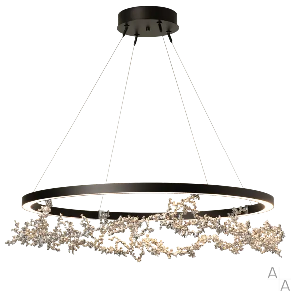Natural. Organic. Sculptural. The Coral Ring Pendant is painstakingly created by artisan makers who weld curated, small, individually-cast coral-like pieces of aluminum to create this exquisite circular “reef”. Elegantly lit from above with a halo of light from an LED light-guide, the Coral makes an eloquent statement in any space.