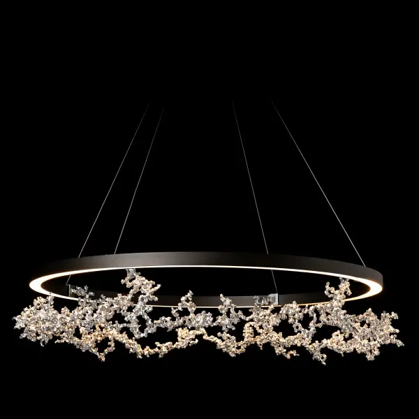 Natural. Organic. Sculptural. The Coral Ring Pendant is painstakingly created by artisan makers who weld curated, small, individually-cast coral-like pieces of aluminum to create this exquisite circular “reef”. Elegantly lit from above with a halo of light from an LED light-guide, the Coral makes an eloquent statement in any space. - alternate view