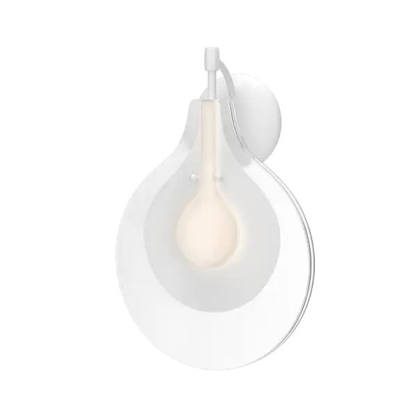 Italian Venetian glass sets the tone for this beautiful wall sconce. Twin layers resembling a large "drop" of handmade, tactile glass encase a sculptural piece of steel that nestles the bulb within a frosted glass. HF's Jason Hancock designed this with a very small wall mount that complements this unique and stunning piece, part of the ART + ALCHEMY by Hubbardton Forge Collection.