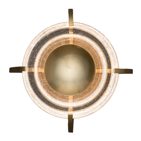 The depth of the gently curved, heavy handmade bubble glass gives a glimpse of the richness of this elegant wall sconce. The Lustra's central metal disc gives a concave "saucer" effect, drawing the eye to the unique and stunning glass surround. Can also be mounted to the ceiling as a small flush mount. - alternate view