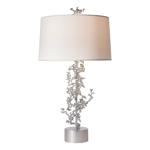 The Coral Table Lamp is the latest member of The Coral Collection (Coral Sconce and Coral LED Pendant), part of ART + ALCHEMY by Hubbardton Forge. Both sculptural and distinctive, the Coral is complex in its creation. Each coral “reef” is painstakingly created by artisan-makers who weld curated small, individually-cast coral-like pieces of aluminum together into a free-flowing, organic array for a bespoke design. - alternate view