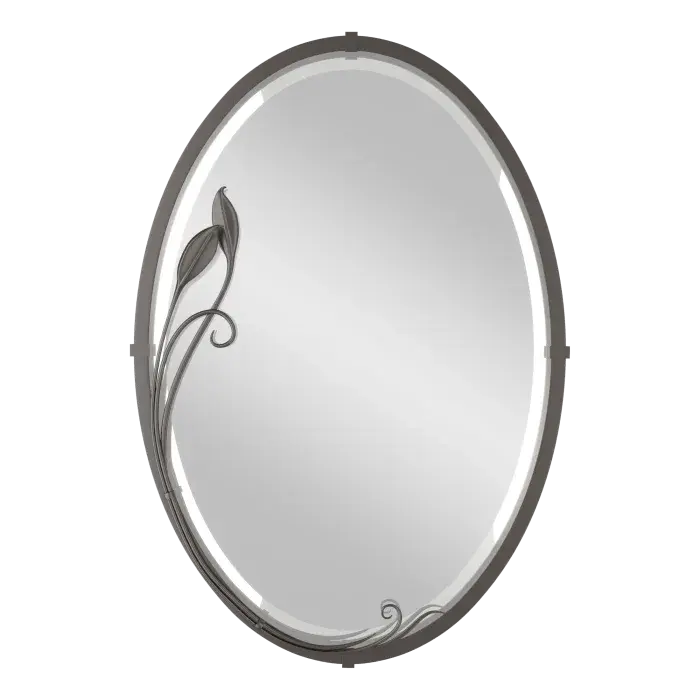 Beveled Oval Mirror with Leaf