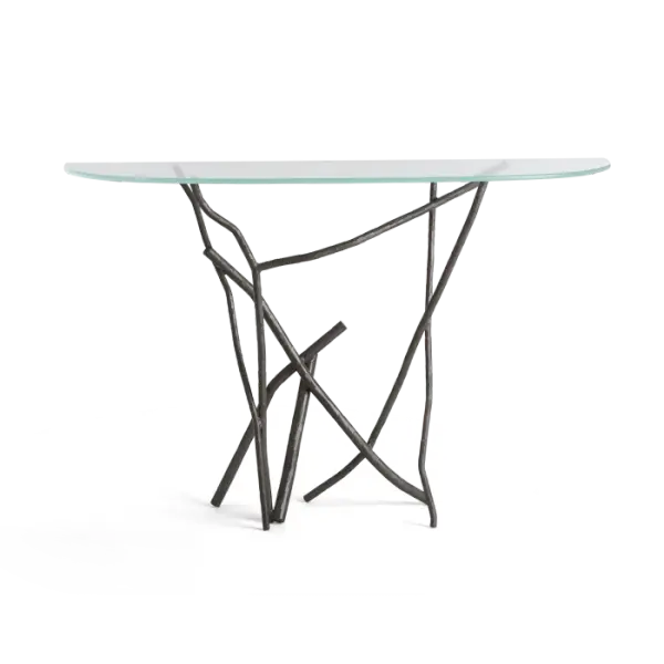 The Brindille Console Table is a real showstopper with its trademark, artisanally-made "branches" of hand-hammered aluminum that serve as the console's legs. It is an ideal piece to place against a wall, the back of a sofa or other furniture, to maximize the space. A sculptural focal piece in any setting, the Brindille Console is as beautiful as it is utilitarian. Available in all standard finishes.