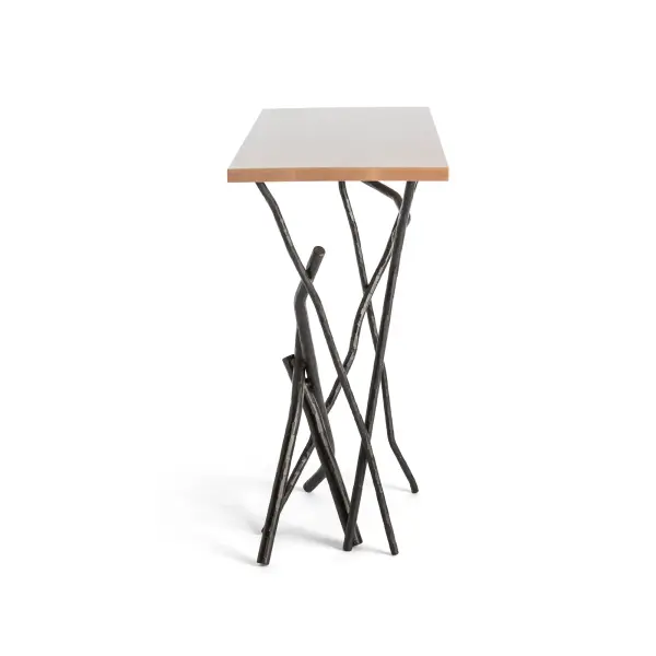The Brindille Console Table is a showstopper with its trademark, artisan-made "branches" of hand-hammered aluminum that serve as the console's legs, with a solid Vermont maple wood top that completes the organic nature of the Brindille Collection. It is an ideal piece to place against a wall, the back of a sofa or other furniture, to maximize the space. Available in all standard finishes.